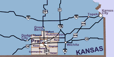 Kansas map showing location of Pratt